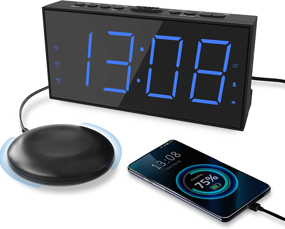 Super Loud Alarm Clock with Bed Shaker, Vibrating Alarm Clock for Heavy Sleepers - $26.38