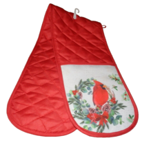 New Christmas Red Cardinal Bird Double Oven Mitt Casserole Pot Holder Quilted - £15.27 GBP