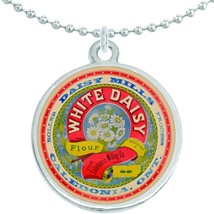 White Daisy Vintage Flower Tin Round Pendant Necklace Beautiful Fashion Jewelry - £8.51 GBP