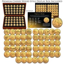 1999-2009 Complete 24K GOLD Clad State Quarters 56-Coin Set CherryWood Style Box - £144.21 GBP