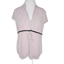 Y2K Large Light Pink Chirron Swiss Dot Blouse Pontuck Pleats Sheer Cap S... - $28.94