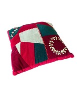 Vintage Velvet Pillow Red Green Patchwork Ribbon Embroidery Christmas Sq... - $288.54 MXN