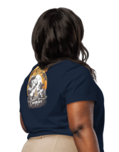 Women’s Organic Ribbed Neck T-Shirt – Master Back Print French Navy - $54.99