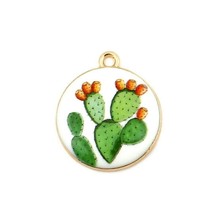3 Flowering Cactus Pendants 23mm Blooming Southwestern Green Bead Drops Charms - £9.79 GBP