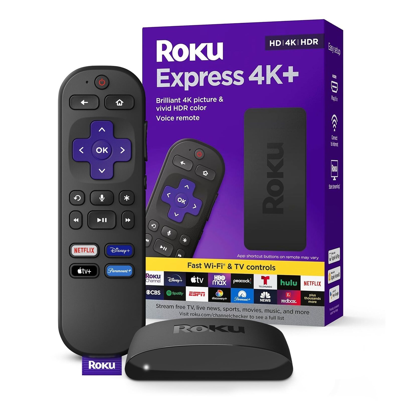 Roku Express 4K+ | Roku Streaming Device 4K/HDR, Roku Voice Remote, Free & L