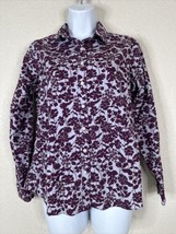 Land&#39;s End Womens Size 6P Purple Floral No-Iron Button Up Shirt Long Sleeve - £5.47 GBP