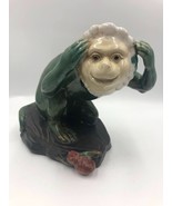 Vintage Mid Century Ceramic Monkey Sculpture Hear No Evil Look Green Col... - £52.03 GBP