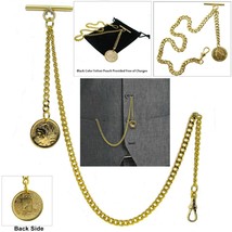 Albert Pocket Watch Chain with Gold Color Old French Coin Fob Swivel Clasp AC78A - $17.50