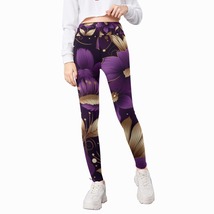 Girls Printed Leggings Purple and Gold Floral on Black Sizes S-4X Available! - £21.22 GBP