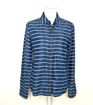 Halogen Soft Flexible Denim Button Up Striped Shirt Top Cuff Sleeve Size Small - £13.08 GBP
