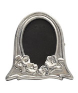 Vintage Mexican Pewter Picture Frame Oval Floral Wood Back Table - £23.77 GBP