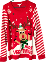 &quot;Ugly&quot;  Christmas sweater women L New With Tags red with reindeer &amp; bells - £8.80 GBP
