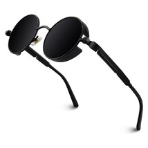 Retro Round Circle Steampunk Sunglasses For Women Men Polarized Uv400 Protection - £22.48 GBP