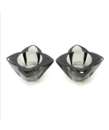 Pair Vintage Art Glass Black Charcoal Gray Flower Shaped Candle Holder 2... - $19.77