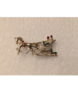 Vintage BROOCH Signed GERRY&#39;S Silver Tone Pin 2&quot; CHRISTMAS ENAMEL SLEIGH - £10.05 GBP