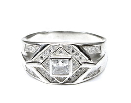 Real 925 Sterling Silver Men's Ring CZ Platinum Finish - £30.45 GBP