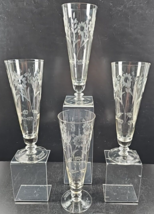 4 Arcadia Floral Gray Cut Pilsner Glasses Vintage Laurel Leaf Flower Bar... - $56.30