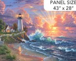 28&quot; X 44&quot; Panel Lighthouse Sea Ocean Sunset Scenic Multi Cotton Fabric D... - £9.89 GBP
