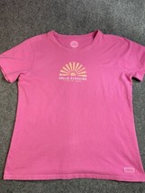 Life Is Good T-shirt Women&#39;s Large Hello Sunshine Tee Pink Cotton Classi... - £8.44 GBP