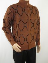 Mens SILVERSILK Fancy Thick Sweater Jacket Zipper Pockets Mock Neck 4202 Brown image 3
