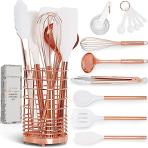 White Silicone and Copper Kitchen Utensils Set with Holder - 17-Piece Ro... - $54.14