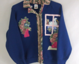Fruit Of The Loom Ladies Blue Button-Up Sweatshirt With Swan &amp; Floral De... - $13.57