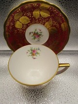 Mintons England Cup and saucer red gold and flowers 1920s [95K] - £59.27 GBP
