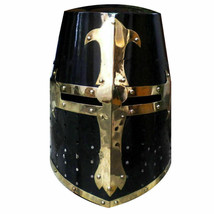 Medieval Crusader Helmet Templar Knight Helmet With Black Finish Brass D... - £66.57 GBP