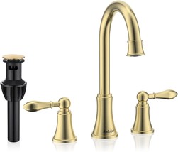 Anleijur 2 Handle 8 Inch Widespread Bathroom Sink Faucet, Pop-Up Drain And Water - £79.12 GBP
