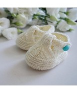 Ivory baby booties Newborn cotton sandals Baptism baby boots Knit stroll... - $40.23 CAD+