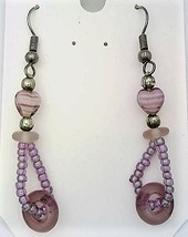Purple Heart Glass Bead Earrings - £19.04 GBP