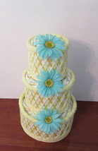 Yellow and Blue Themed Baby Shower Decor Elegant 3 Tier Diaper Cake Gift - £47.18 GBP