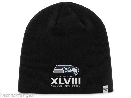Seattle Seahawks 47 NFL Football Super Bowl XLVIII Black Beanie Knit Cap Hat - £12.90 GBP