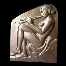 Nude Naked Greek Girl Female Woman with flutes sculpture relief plaque - £15.57 GBP