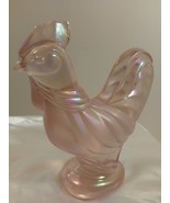 Fenton Glass Pink Iridescent Rooster Figurine Art Glass 5 1/4&quot; tall - £35.22 GBP