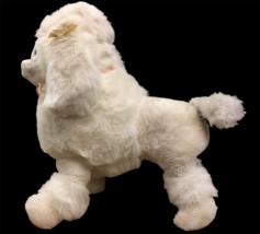 RARE Vintage JUMBO White French Poodle Dog Plush Stuffed Animal Pink Bow 21&quot;  - £235.76 GBP