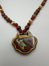 Vintage Le’s Bernard Sterling Silver Jasper Carnelian Cloisonné Bird Necklace - $67.32