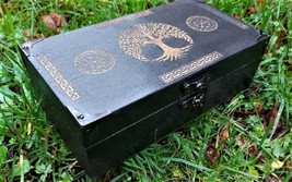 Handmade engraved wooden jewellery box Viking Vegvisir Yoga Tree of Life Pagan - £23.08 GBP