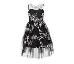 Bonnie Jean Big Girls Size 7 Black Embroidered Stars Lined Mesh Dress NWT - £27.06 GBP