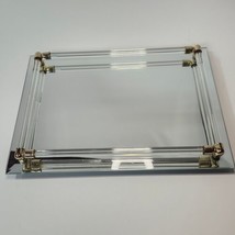 Vintage Vanity Mirror Tray Beveled Edges 11&quot; x 8&quot; 4 Glass Rails Brass Fittings C - £31.88 GBP