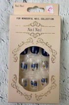 Crystal Fake Nails Square Press on Nails Blue Wedding Glitter Full Cover - £12.67 GBP
