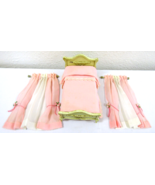 Dollhouse Block House Bed, Scalloped Edge Pink Bedspread and Pair Sheer ... - $98.01