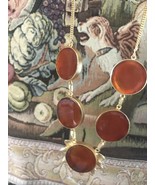 Handmade Large Carnelian Gemstone Gold Plated Necklace 18&quot; - £21.32 GBP