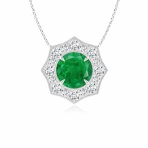 Authenticity Guarantee 
Angara Natural 5mm Emerald Halo Pendant Necklace in 1... - £683.36 GBP