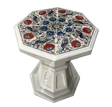 16&quot; Marble Coffee Table Top Carnelian Multi Floral Peacock Inlay With Ba... - $2,295.38 CAD
