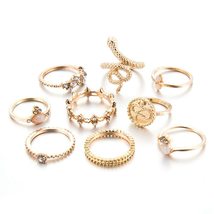 9pcs/set Elegant Geometric Rhinestones Party Jewelry Boho Ring Set Snake Finger  - £6.88 GBP