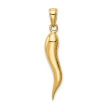 14K Solid Yellow Gold Large 30mm Italian Horn Pendant - £232.52 GBP