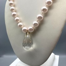 Vintage Roman Bold Pearl Strand Necklace with Faceted Lucite Teardrop Pendant, C - £47.96 GBP