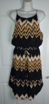 a.n.a. Womens Sleeveless Spaghetti Strap Dress Black Tan Elastic Waist Size - £9.75 GBP