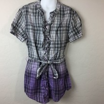 Justice Girl&#39;s Gray Dress Everyday Play Plaid Silver Purple Belted Size 10 - £15.65 GBP